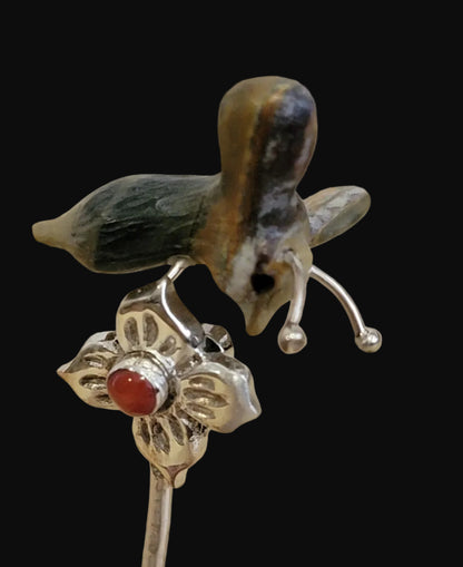 Beautiful Rhodonite Bird w/ Sterling and Turquoise Pond /Sterling w/ Coral Flower and Opal Honeycomb w/Bee Zuni Fetish