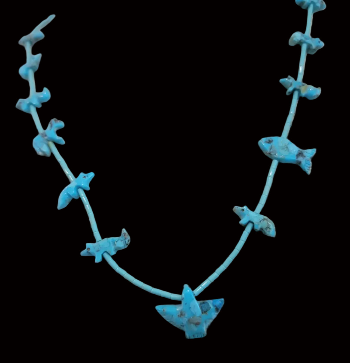 Fifteen Turquoise Cavings Navajo Zuni Fetish Necklace Indian Jewelry