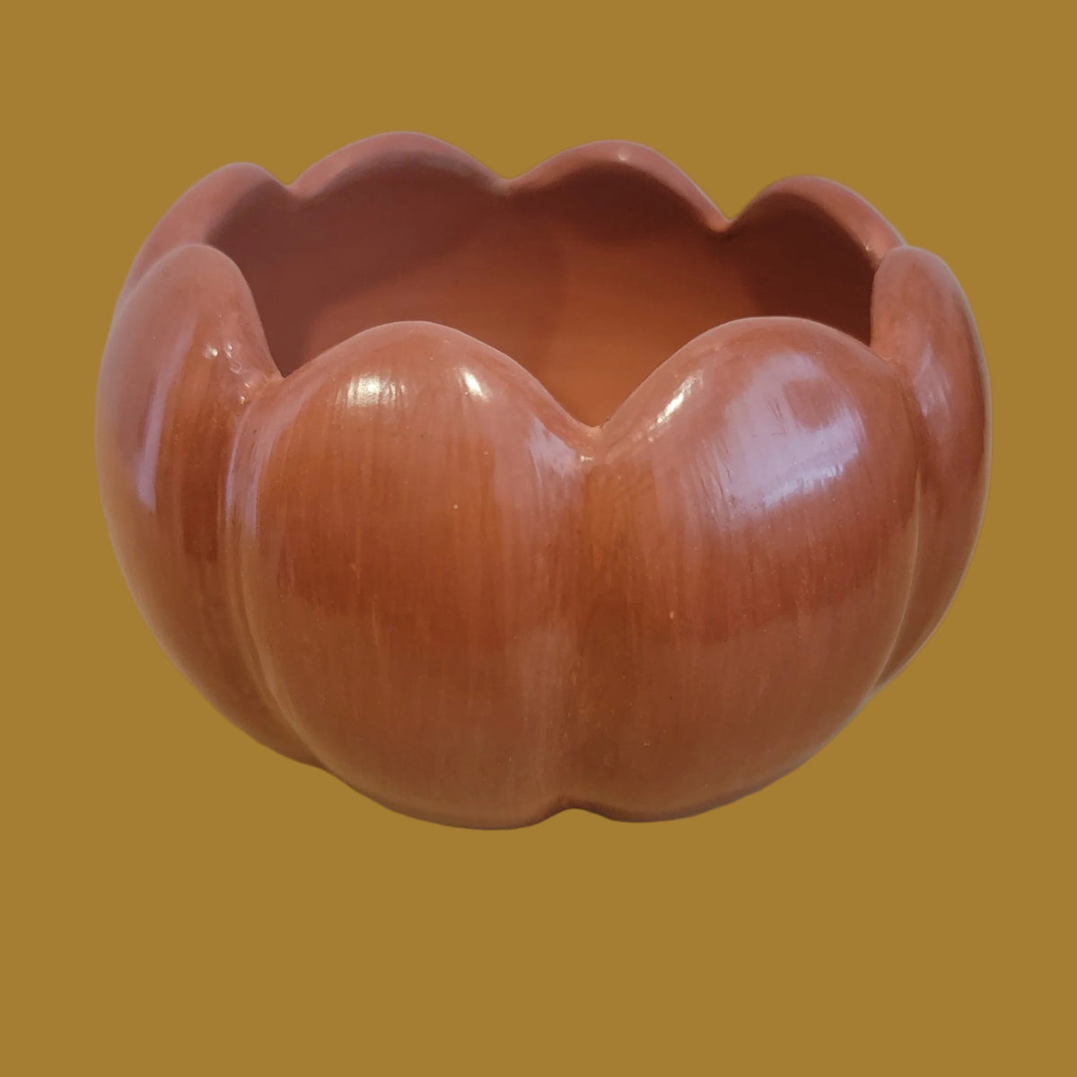 Santa Clara Pueblo Redware Carved Melon Bowl Pueblo Pottery