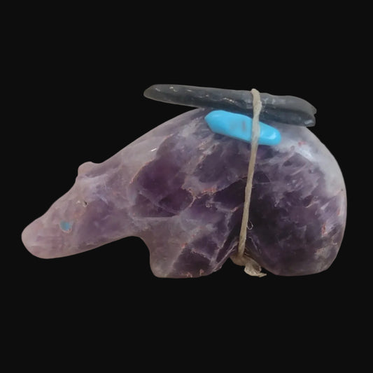 Amethyst Bear w/Pack Zuni Fetish