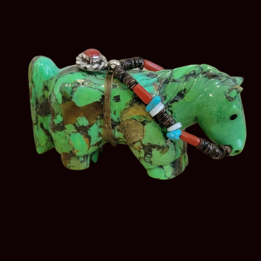 Gaspeite Healing Horse w/ Fancy Bridle Zuni Fetish