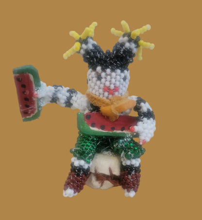 Beaded Zuni Hano Clown On Leather Drum Indian Beadwork