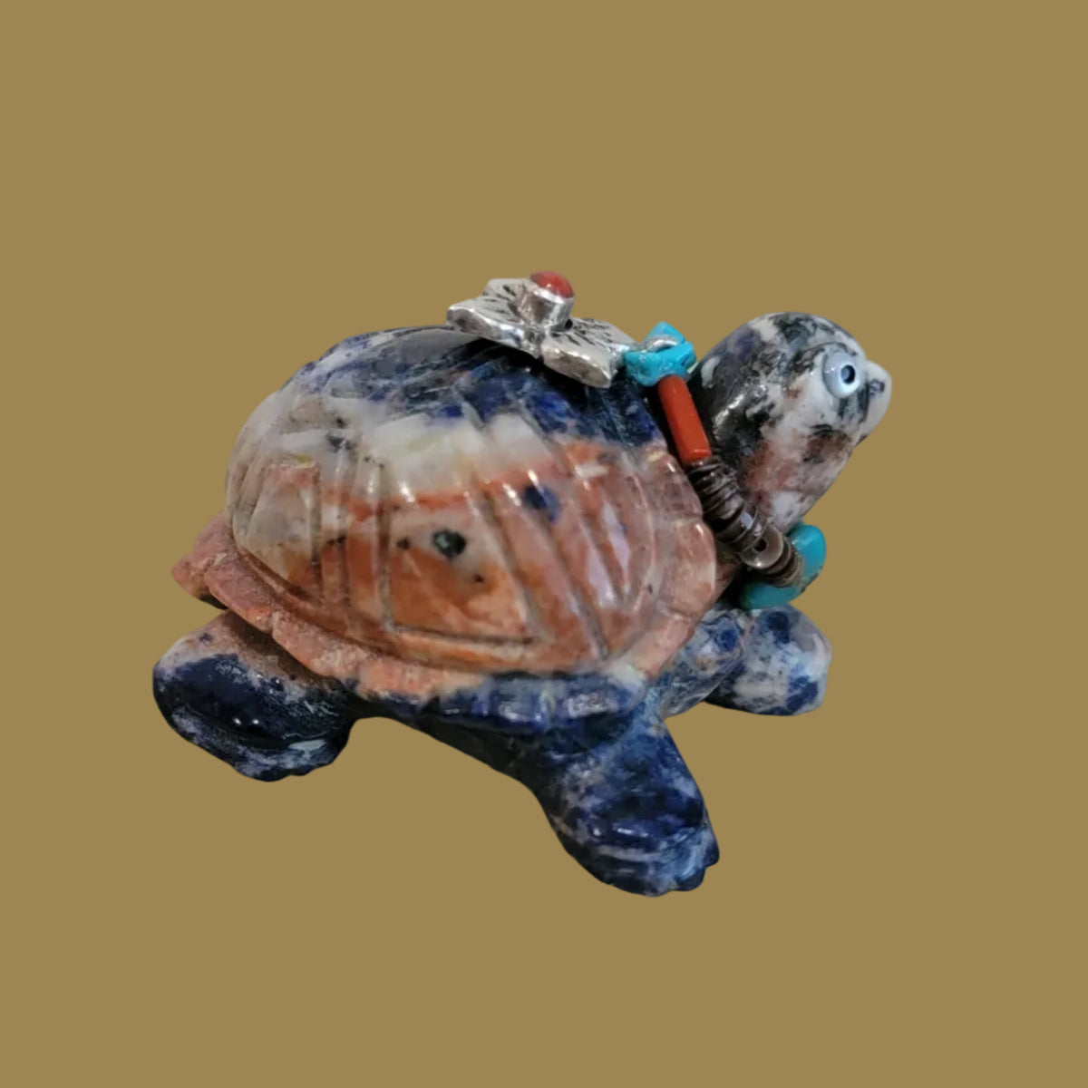Sunset Sodalite Turtle w/Fancy Silver Bling Zuni Fetish
