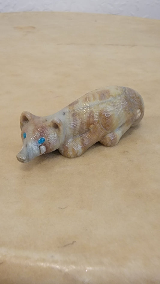 Picasso Marble Alert and Prowling Wolf Pup Zuni Fetish