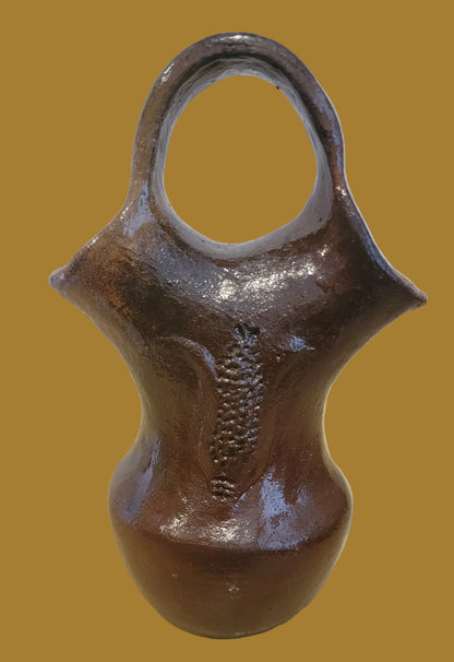 Navajo Traditional Pine Pitch Wedding Vase w/Corn Pattern Indian Pottery
