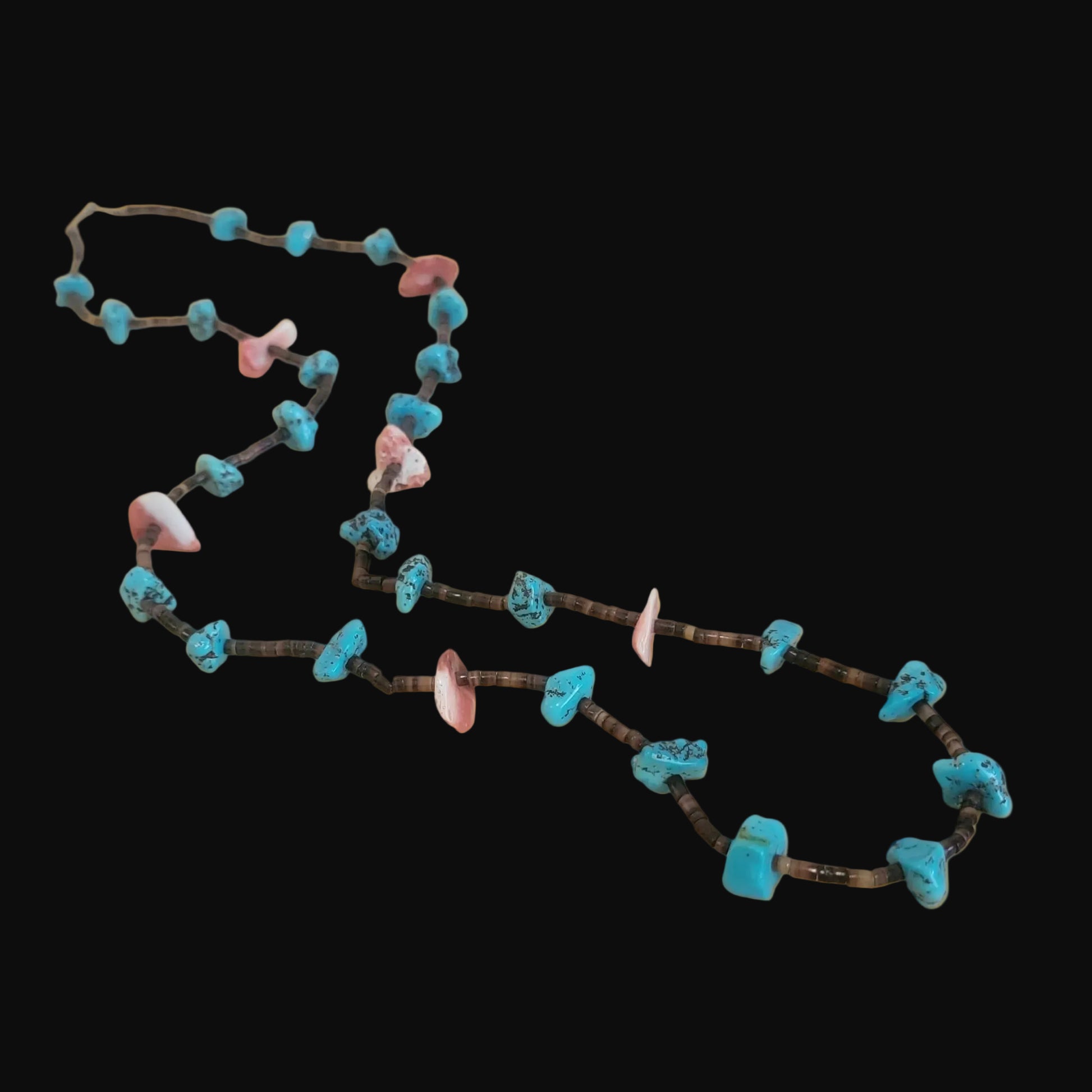 Old Pawn Heishe w/ Turquoise and Spiny Oyster Shell Single Strand Indian Jewelry Necklace