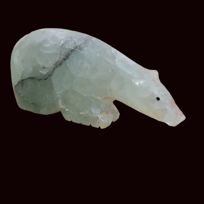 Fluorite Long Necked Bear w/Colorful Heartline Zuni Fetish