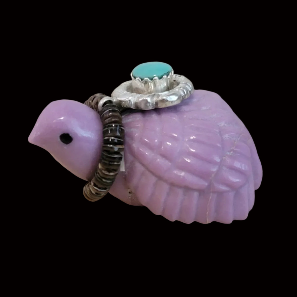 Beautiful Phosphosiderite Bird w/Sterling and Turquoise Offering Zuni Fetish