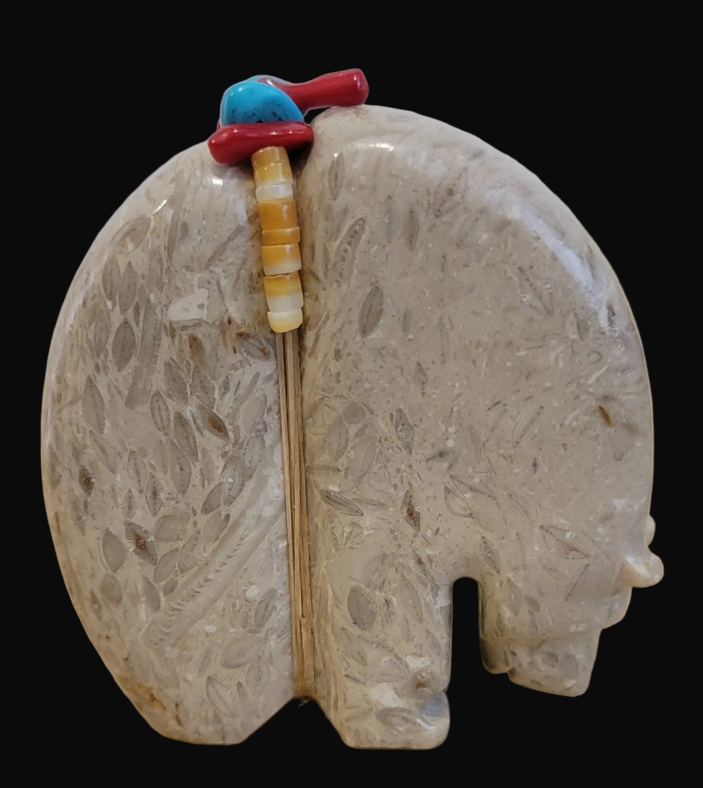 Fossil Shell Medine Bear w/ Turquoise Side Bear and Cool Bundle Zuni Fetish