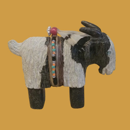 Painted Alabaster Navajo Billy Goat w/ Seed bead Wrap