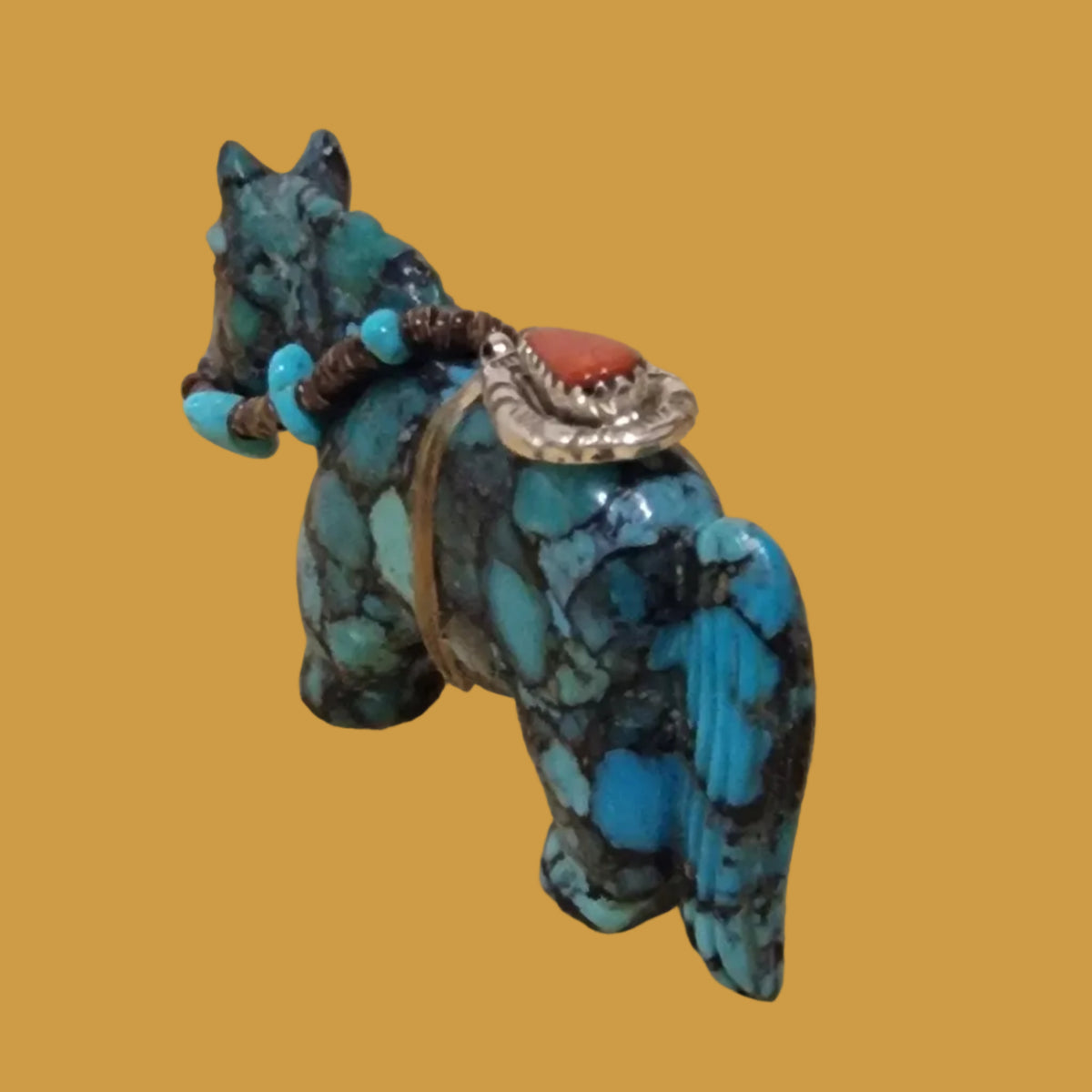 Turquoise Composite Horse with Fancy Bridle and Bling Zuni Fetish