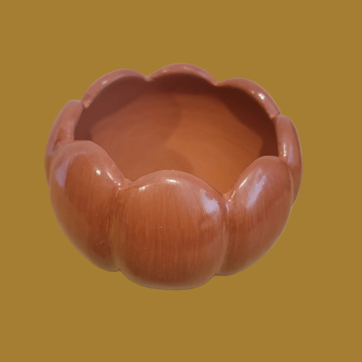 Santa Clara Pueblo Redware Carved Melon Bowl Pueblo Pottery