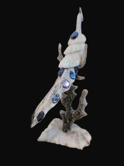 Antler w/ Abalone Shell Long Tailed Peacock  in  Tree Zuni Fetish