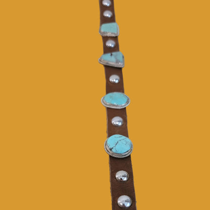 Pampered Pooch Navajo Turquoise W/ Sterling Silver Leather Dog Collar