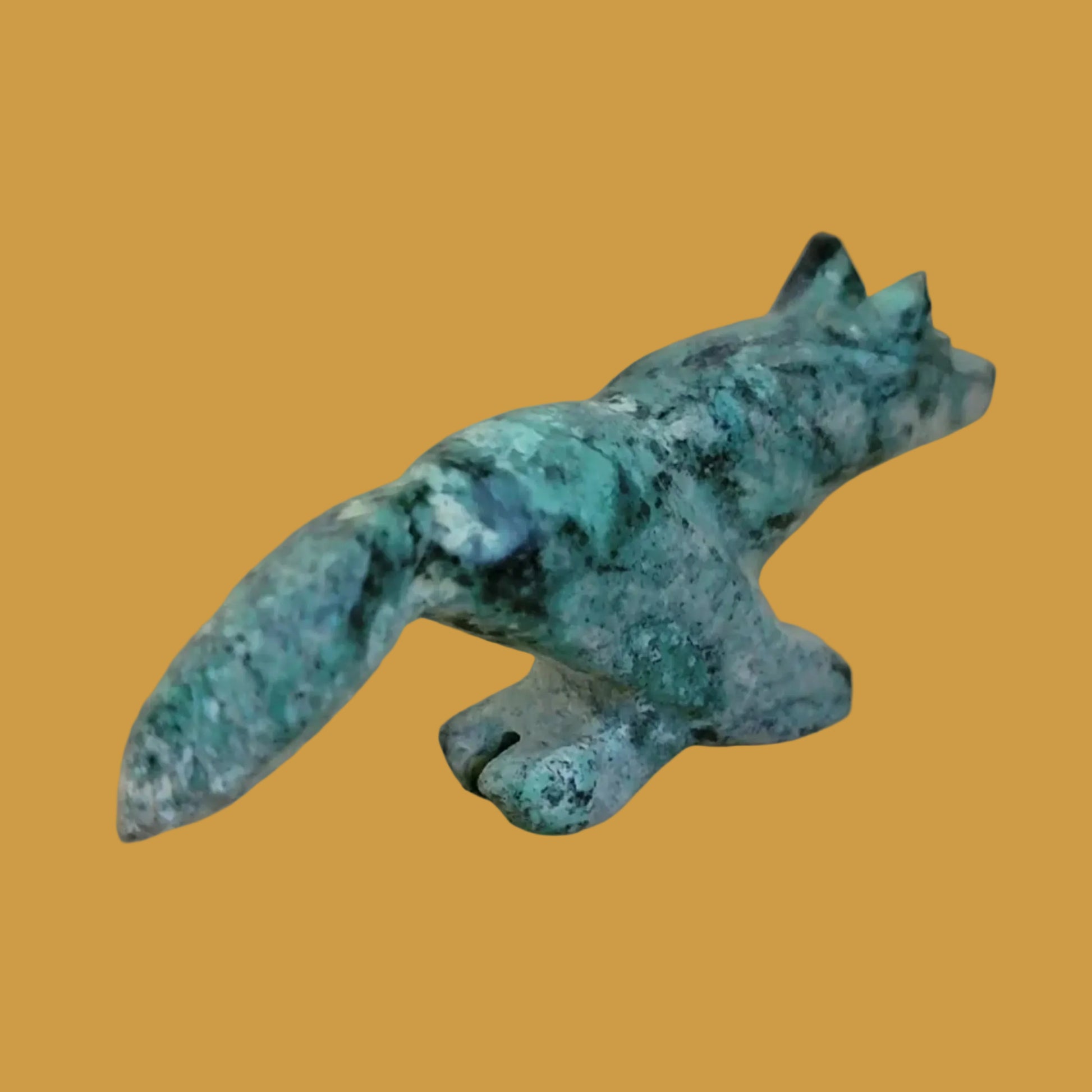 African Turquoise Wolf on the Run w/ Tail a Flyin' Zuni Fetish