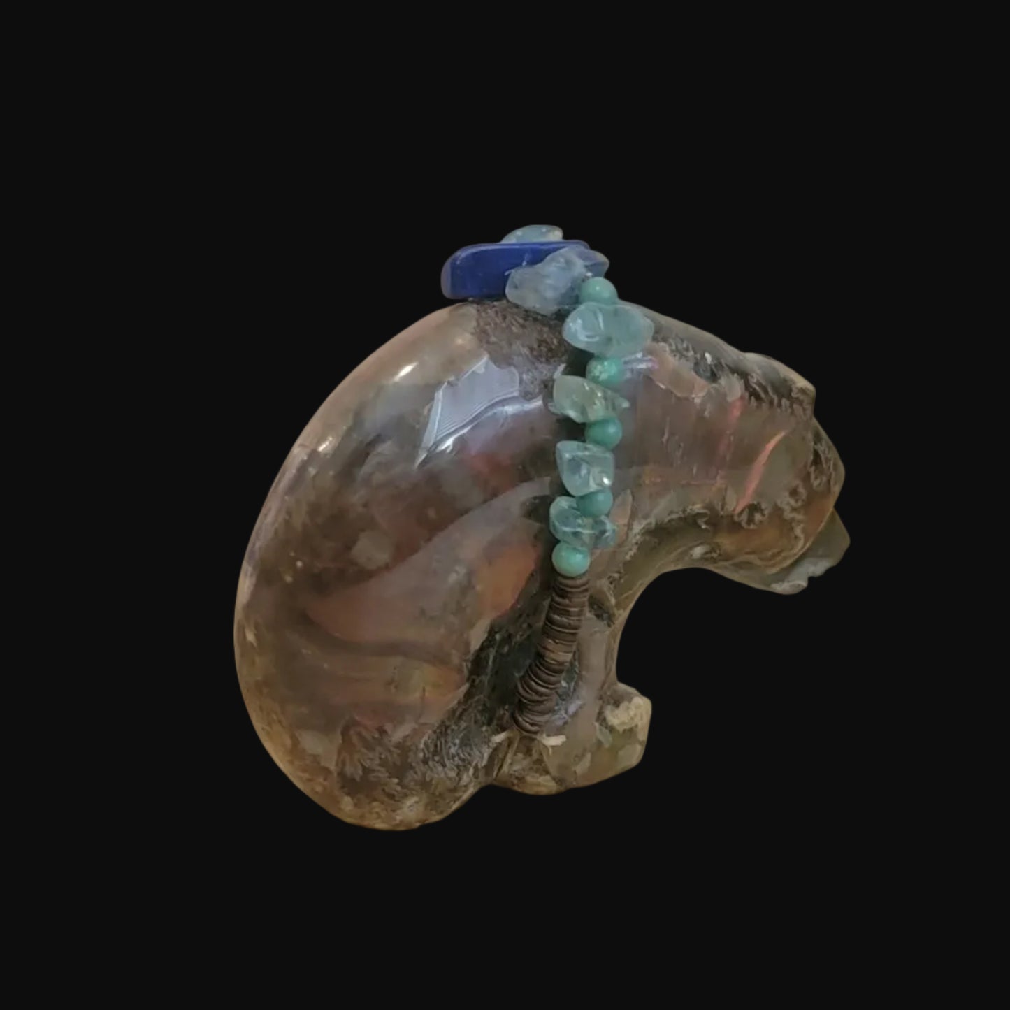 Brilliant Opalized Ammonite Bear w/Beautiful Bundle Zuni Fetish