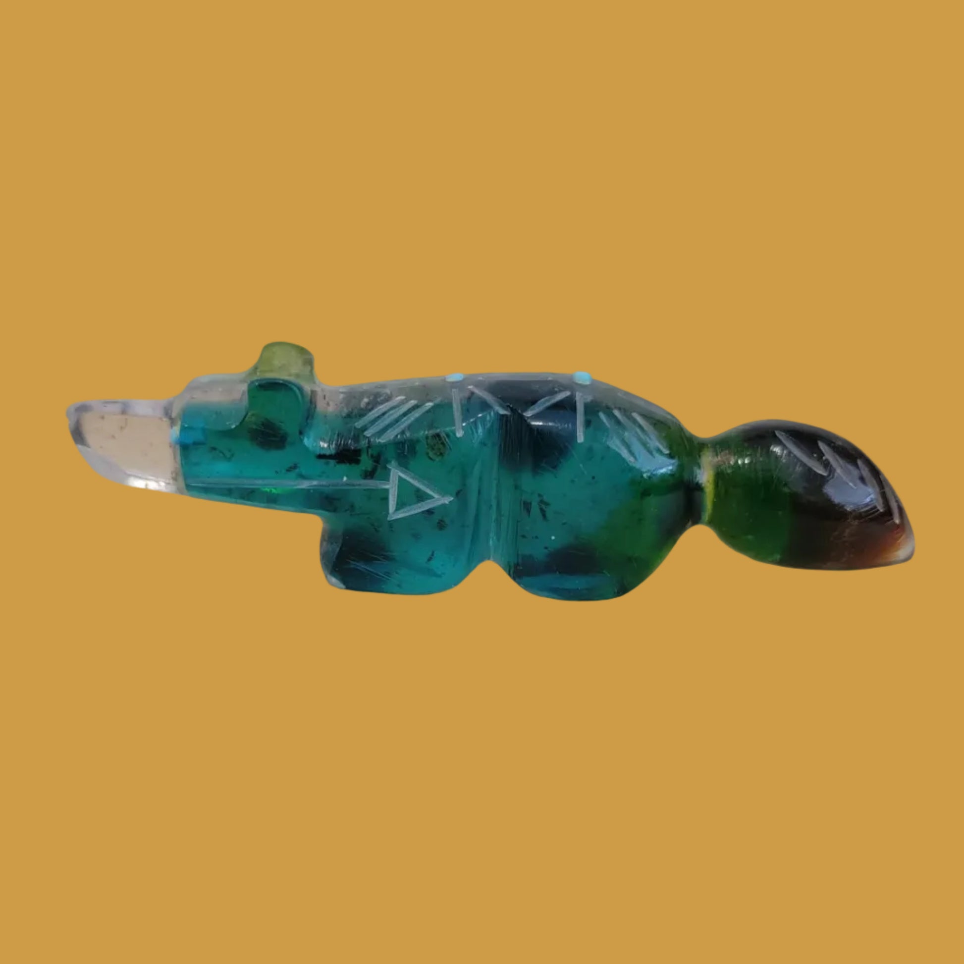 Colorful Surfite Etched Zuni Fetish Wolf