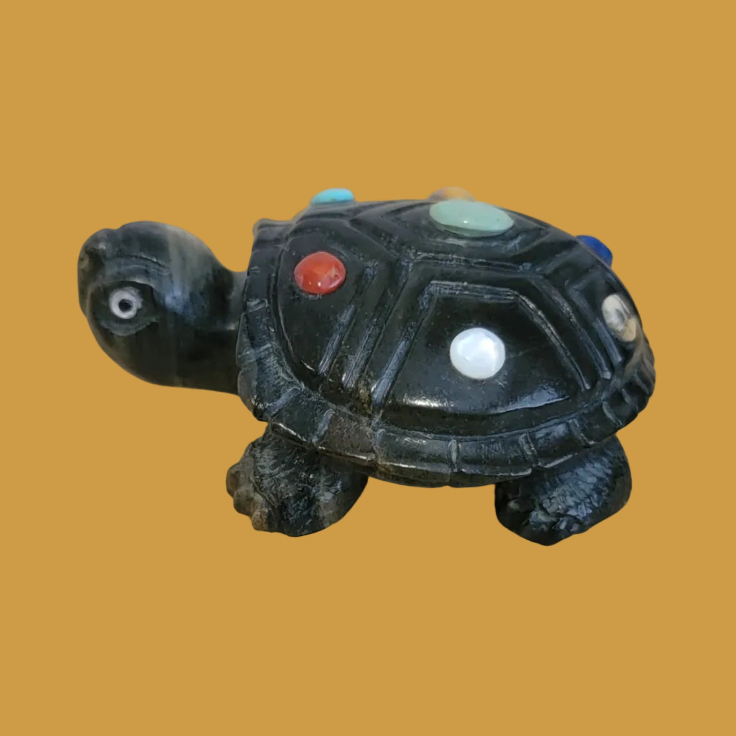 Beautiful Bloodstone Sea Tortoise w/Colorful dtone Inlay Zuni Fetish