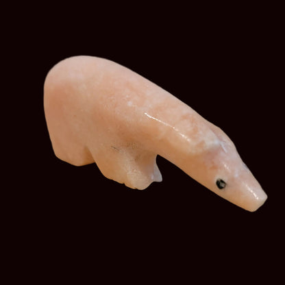 Orange Alabaster Long Necked Bear w/Multi Stone Heartline Zuni Fetish