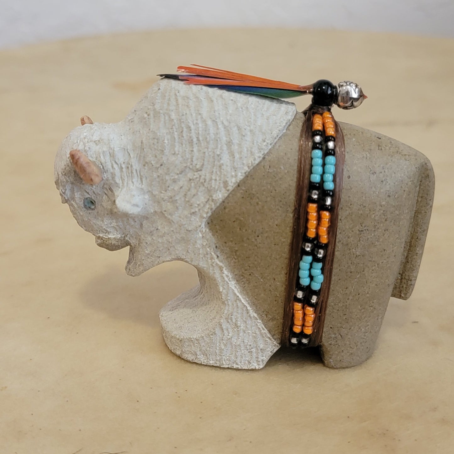 Navajo Alabaster Bison/Buffalo w/ Unique Bundle Zuni Fetish