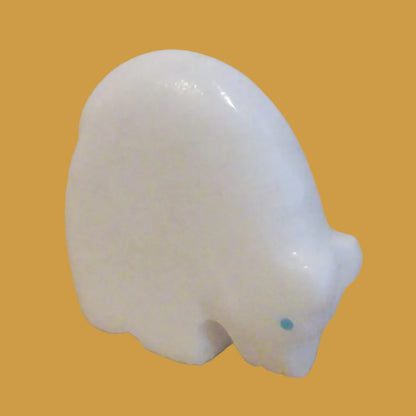Powerful White Marble Medicine Bear w/ Zuni Sun Zuni Fetish