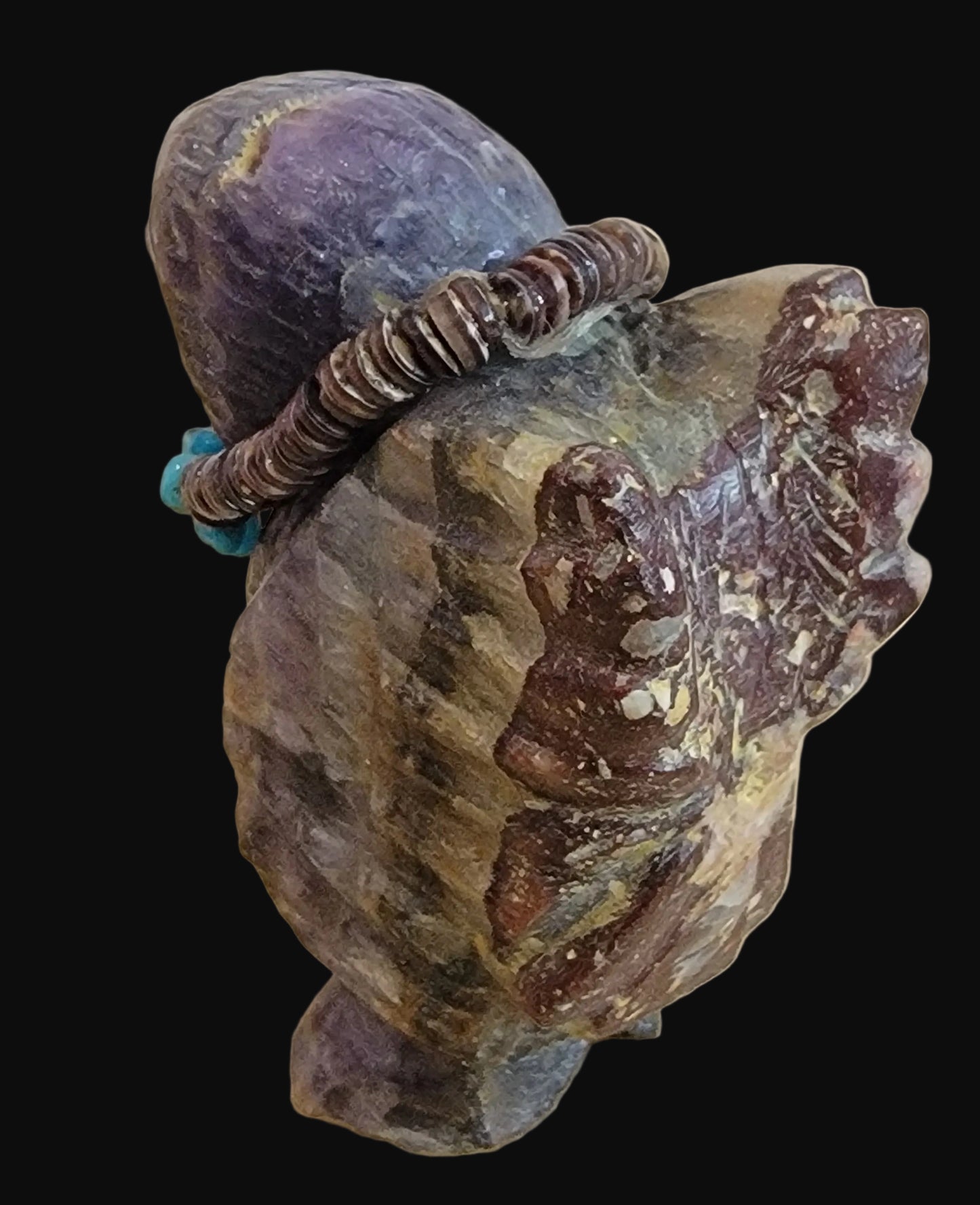 Fluorite Owl with Amazing Sterling Silver and Turquoise Bling Zuni Fetish