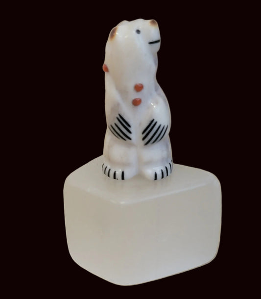 Miniature Antler Bear on Cystalized Opal Base Zuni Fetish