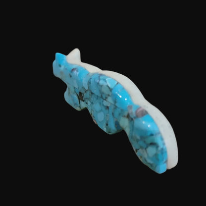 Double Sided Mosaic Turquoise w/ Serpentine Zuni Fetish Wolf
