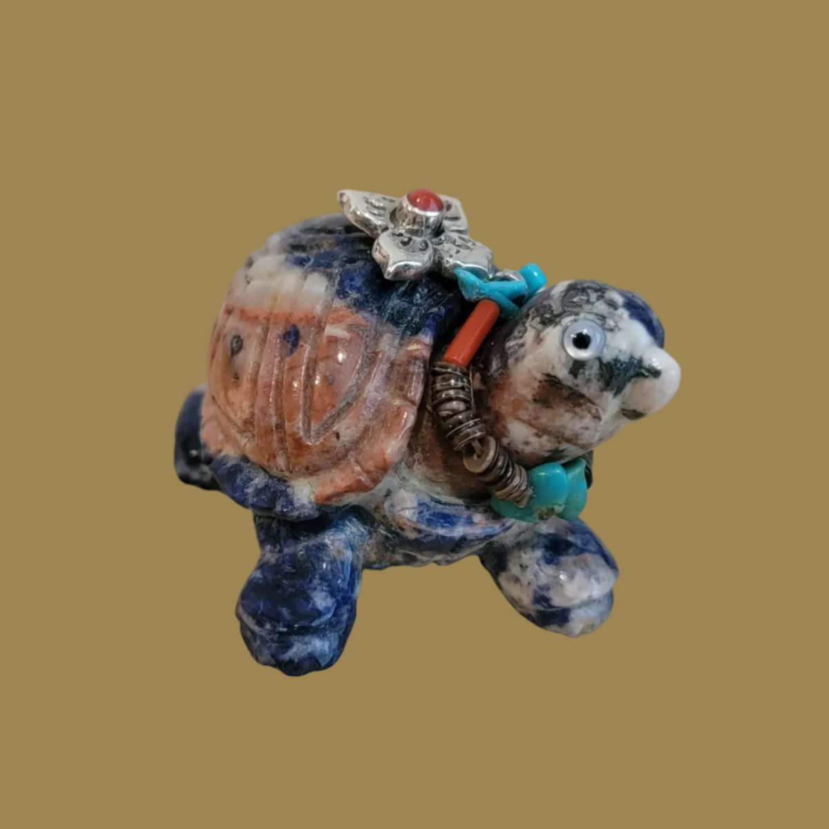 Sunset Sodalite Turtle w/Fancy Silver Bling Zuni Fetish