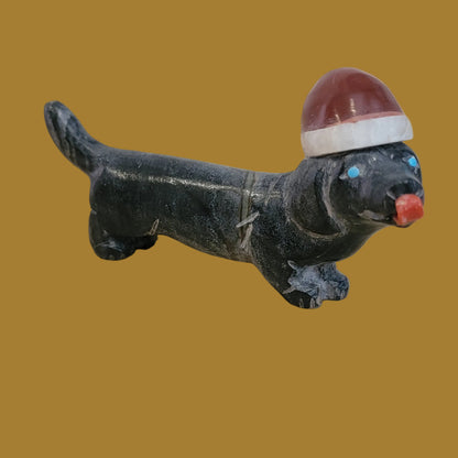 Holiday Dachshund/Weenie Pup w/Hat Zuni Fetish