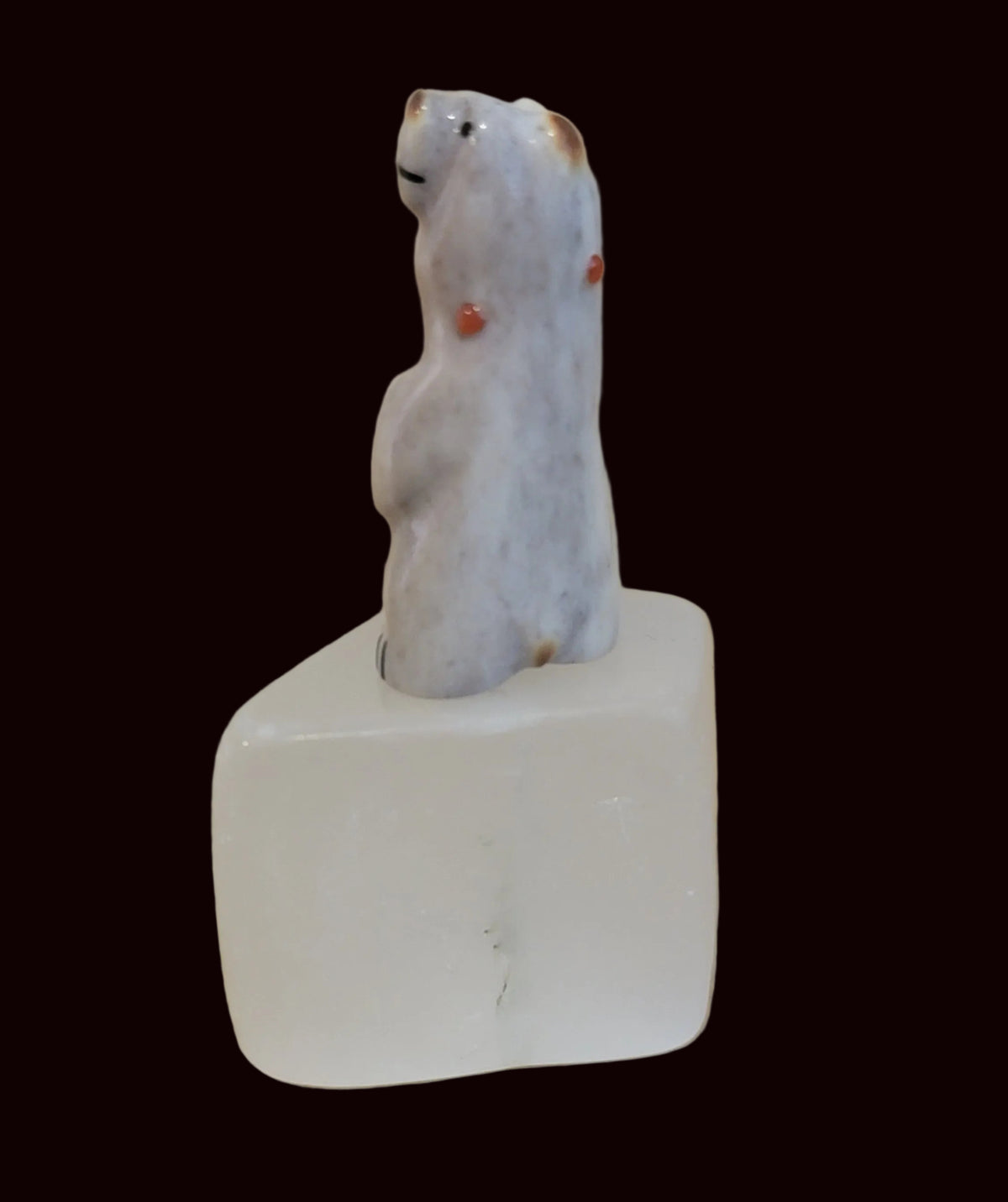 Miniature Antler Bear on Cystalized Opal Base Zuni Fetish
