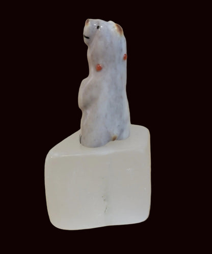 Miniature Antler Bear on Cystalized Opal Base Zuni Fetish
