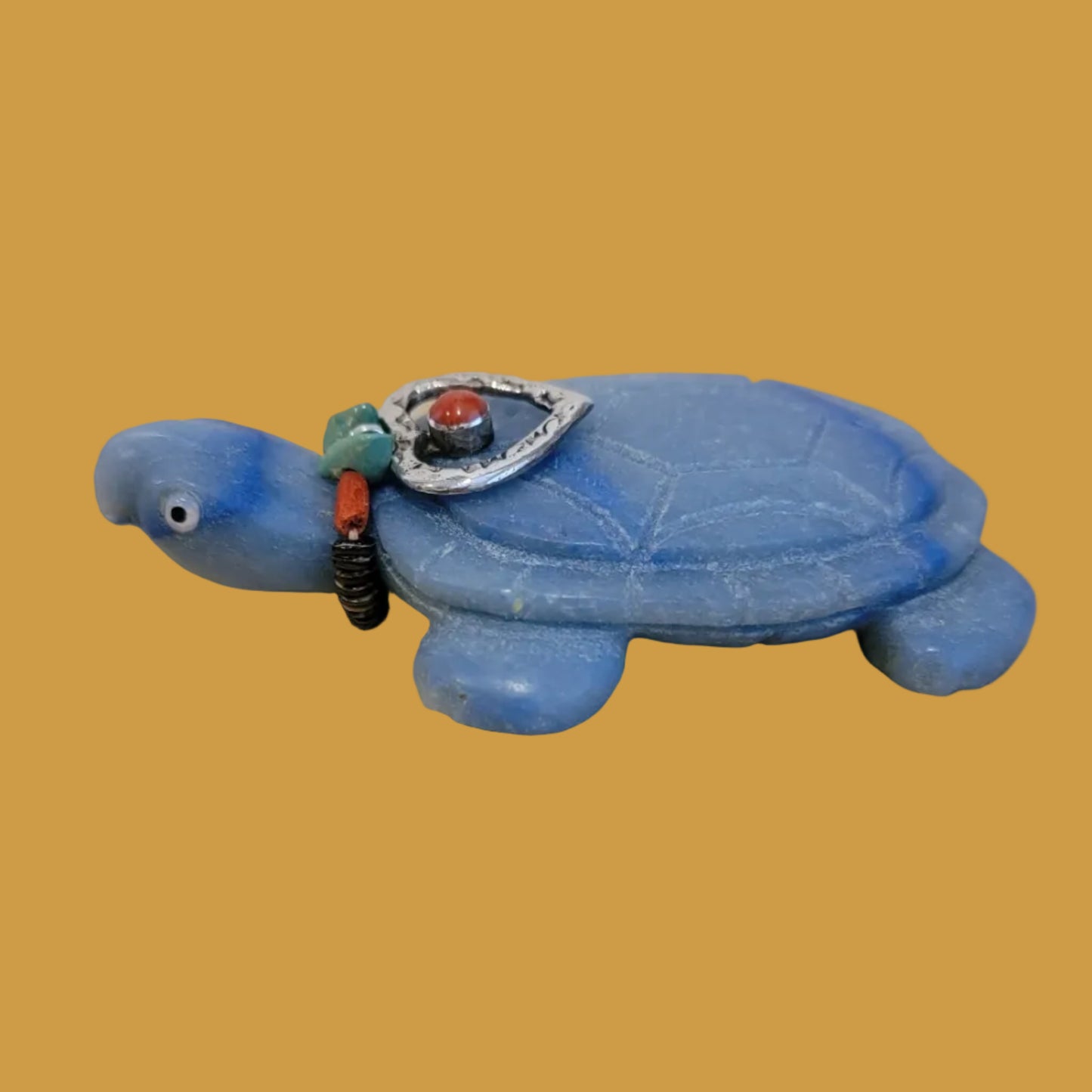 Amazing Adventurine Sea Tortoise w/Coral and Sterling Heart Offering Zuni Fetish
