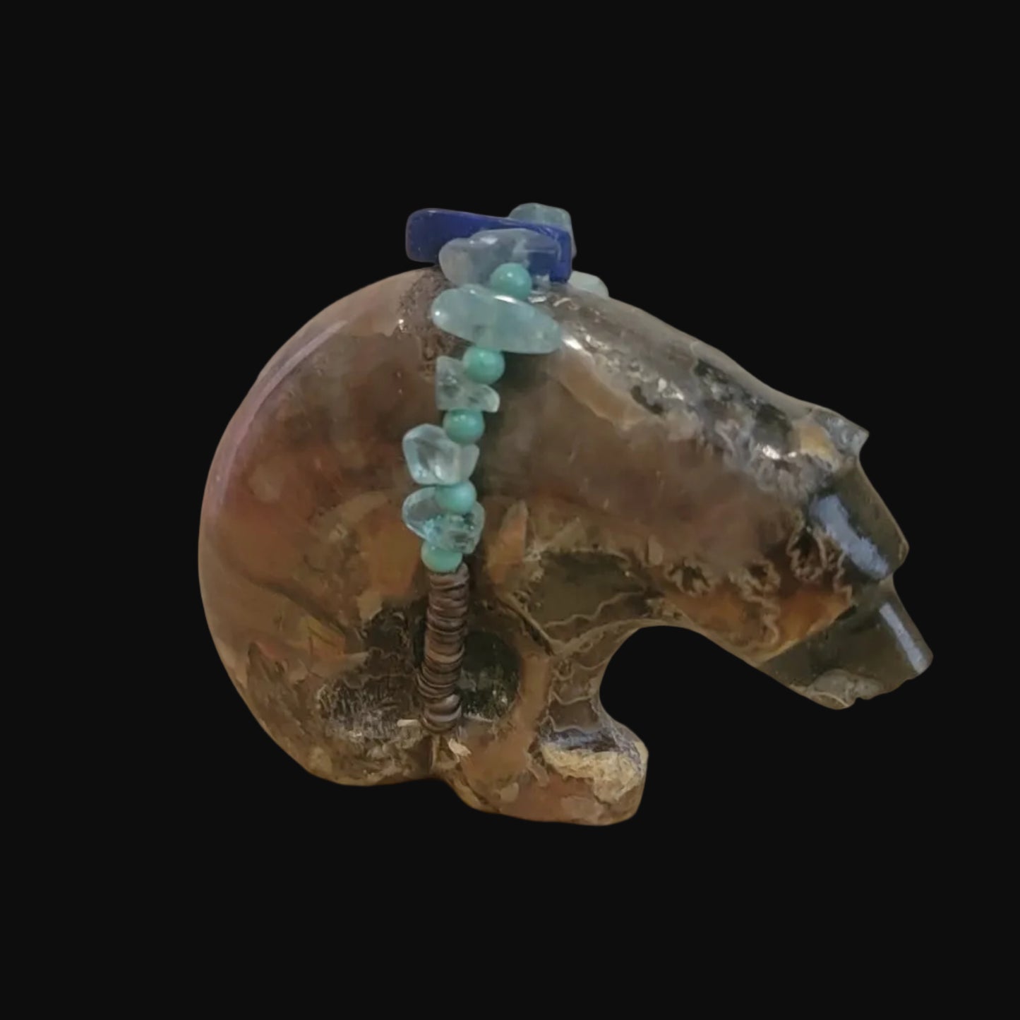 Brilliant Opalized Ammonite Bear w/Beautiful Bundle Zuni Fetish
