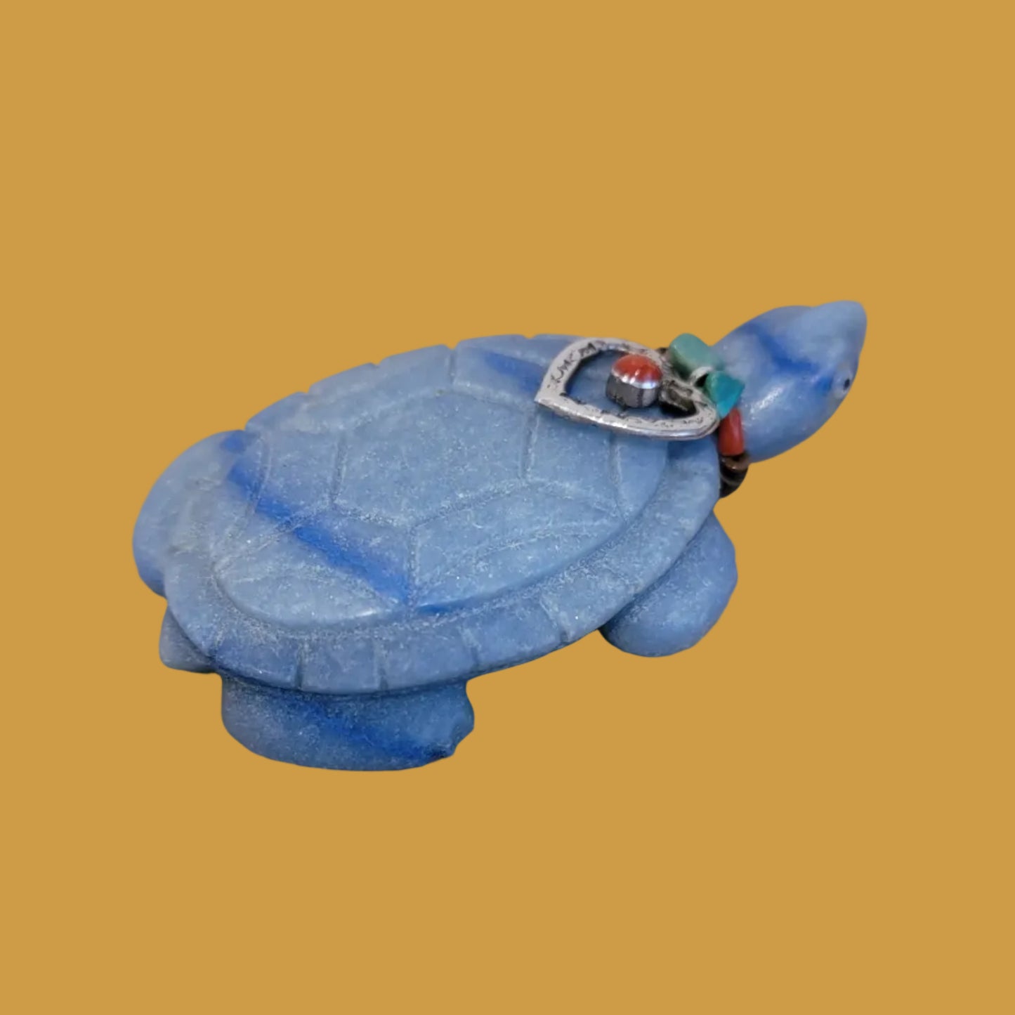 Amazing Adventurine Sea Tortoise w/Coral and Sterling Heart Offering Zuni Fetish