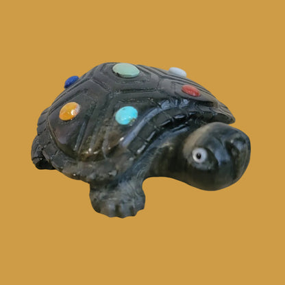 Beautiful Bloodstone Sea Tortoise w/Colorful dtone Inlay Zuni Fetish