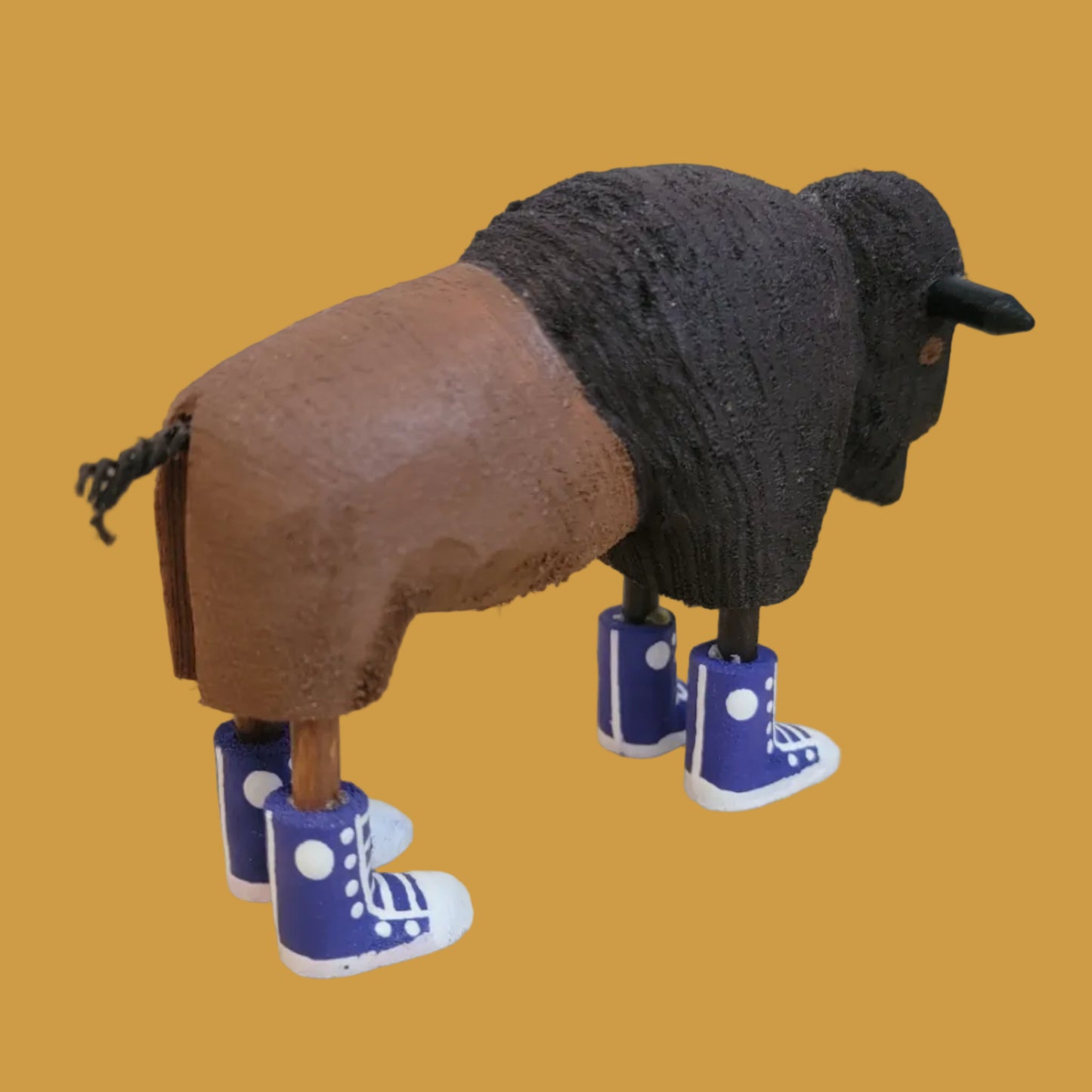 Navajo Wooden Carved Bison/ Buffalo in Purple Sneakers Indian Folk Art
