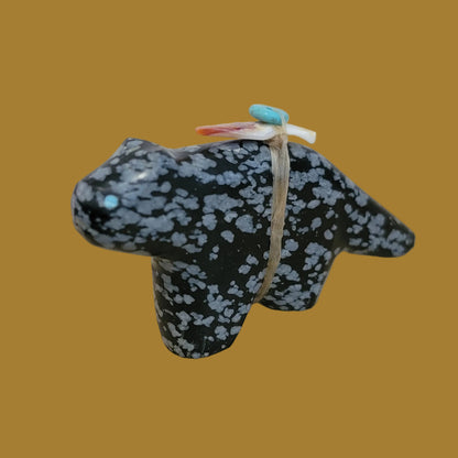Obsidian Snowflake Mountain Lion Zuni Fetish