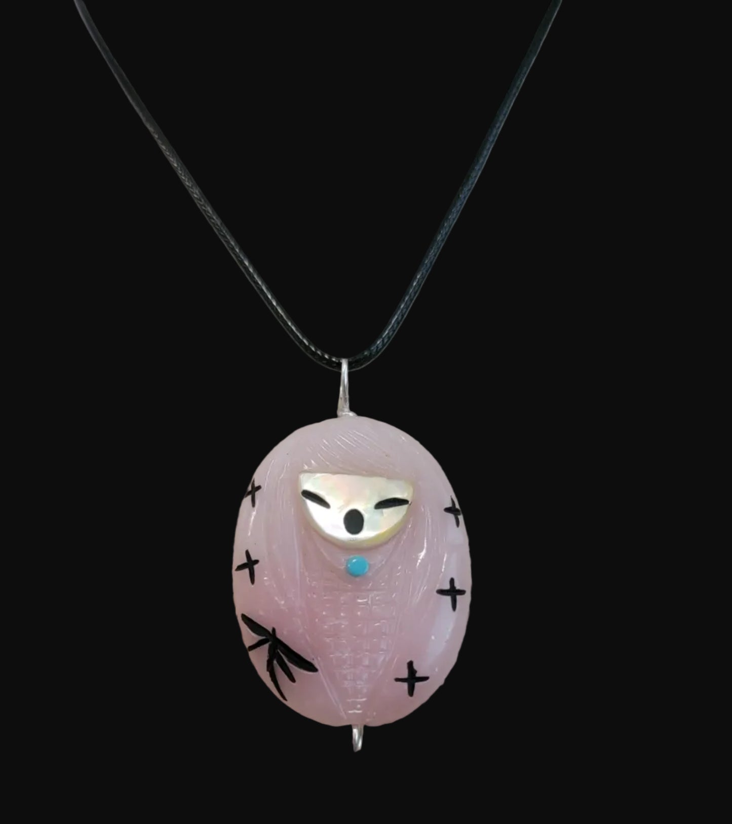 Beautiful Pink Calcite Zuni Corn Maiden Zuni Necklace