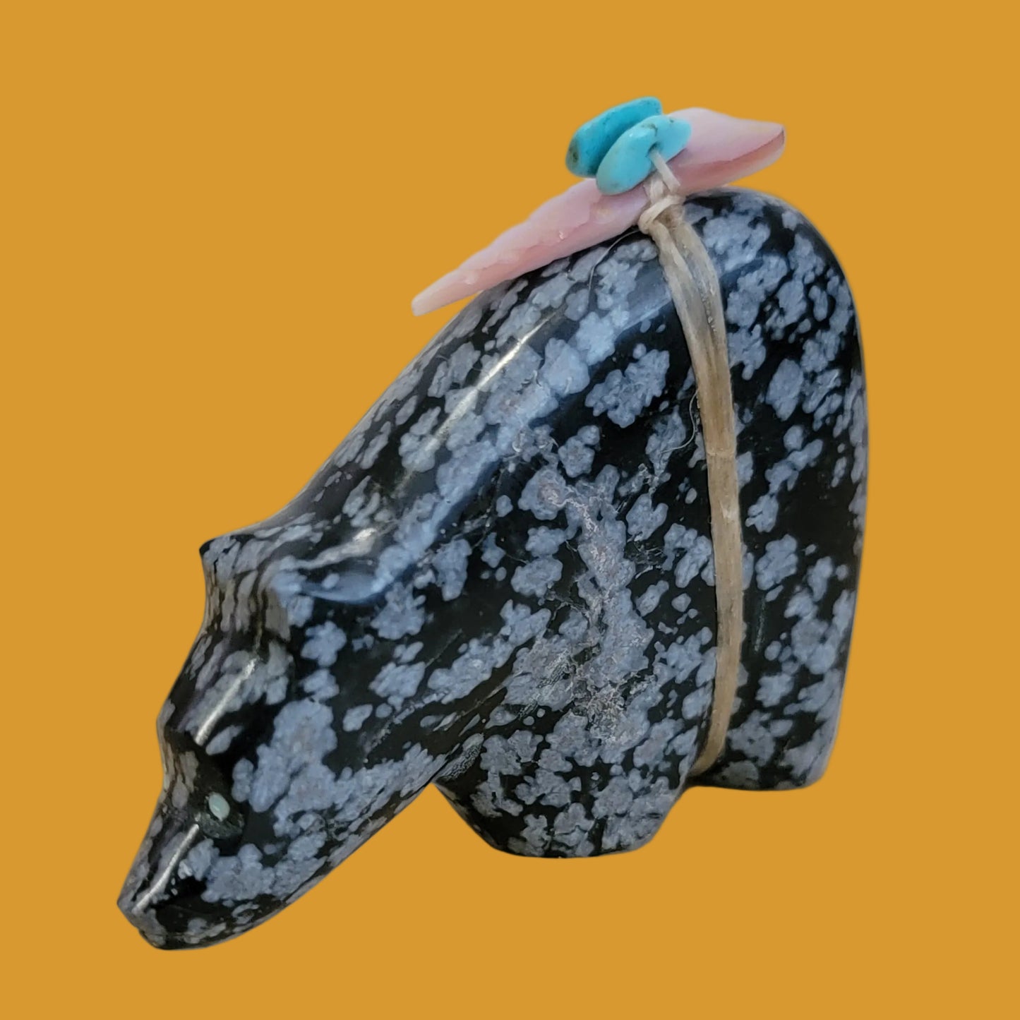 Snowflake Obsidian Medicine Bear Zuni Fetish