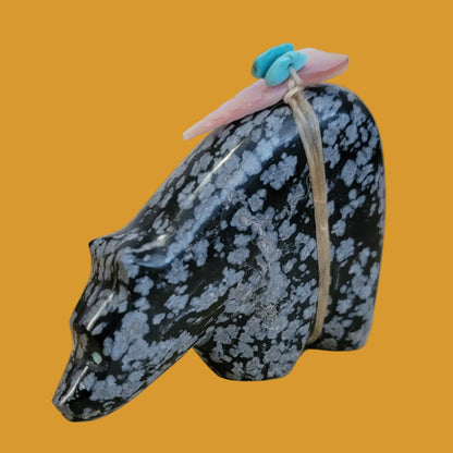 Snowflake Obsidian Medicine Bear Zuni Fetish