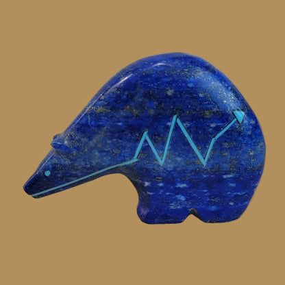 Rich Blue Lapis Long Necked Medicine Bear Zuni Fetish