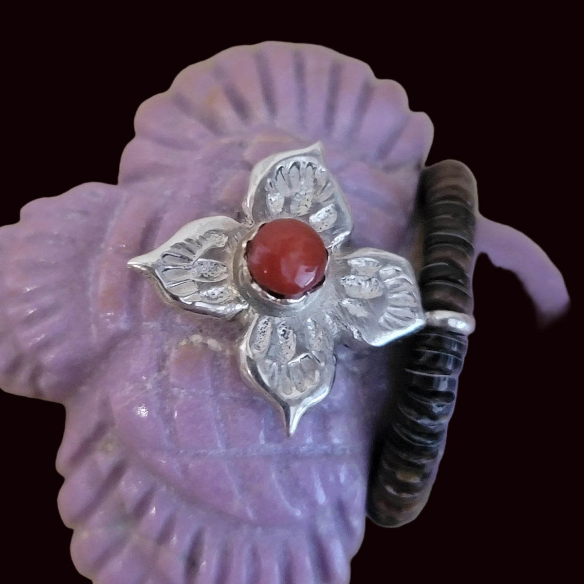 Phosphosiderite Messenger Bird w/ Sterling and Coral Flower Offering Zuni Fetish
