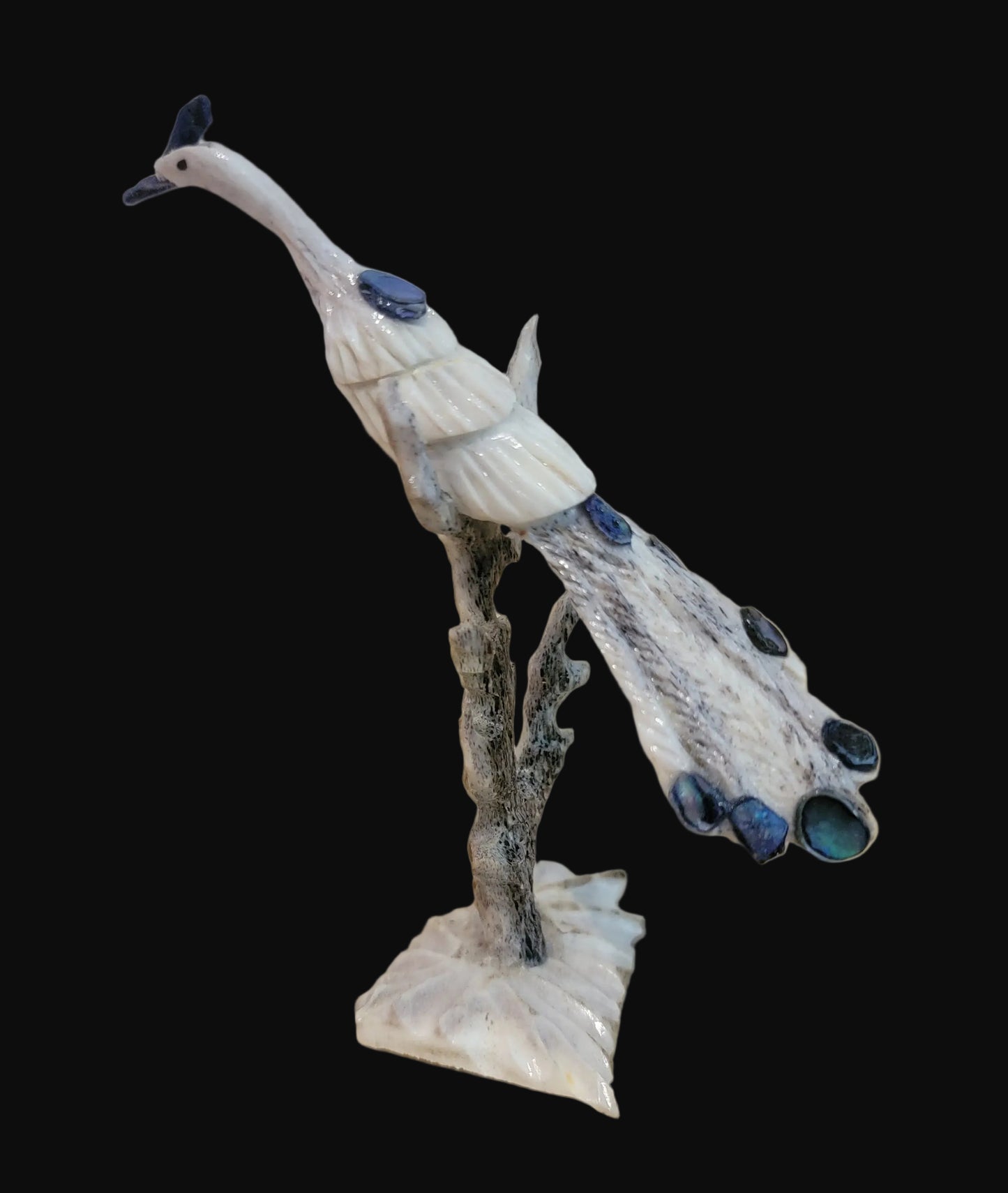 Antler w/ Abalone Shell Long Tailed Peacock  in  Tree Zuni Fetish