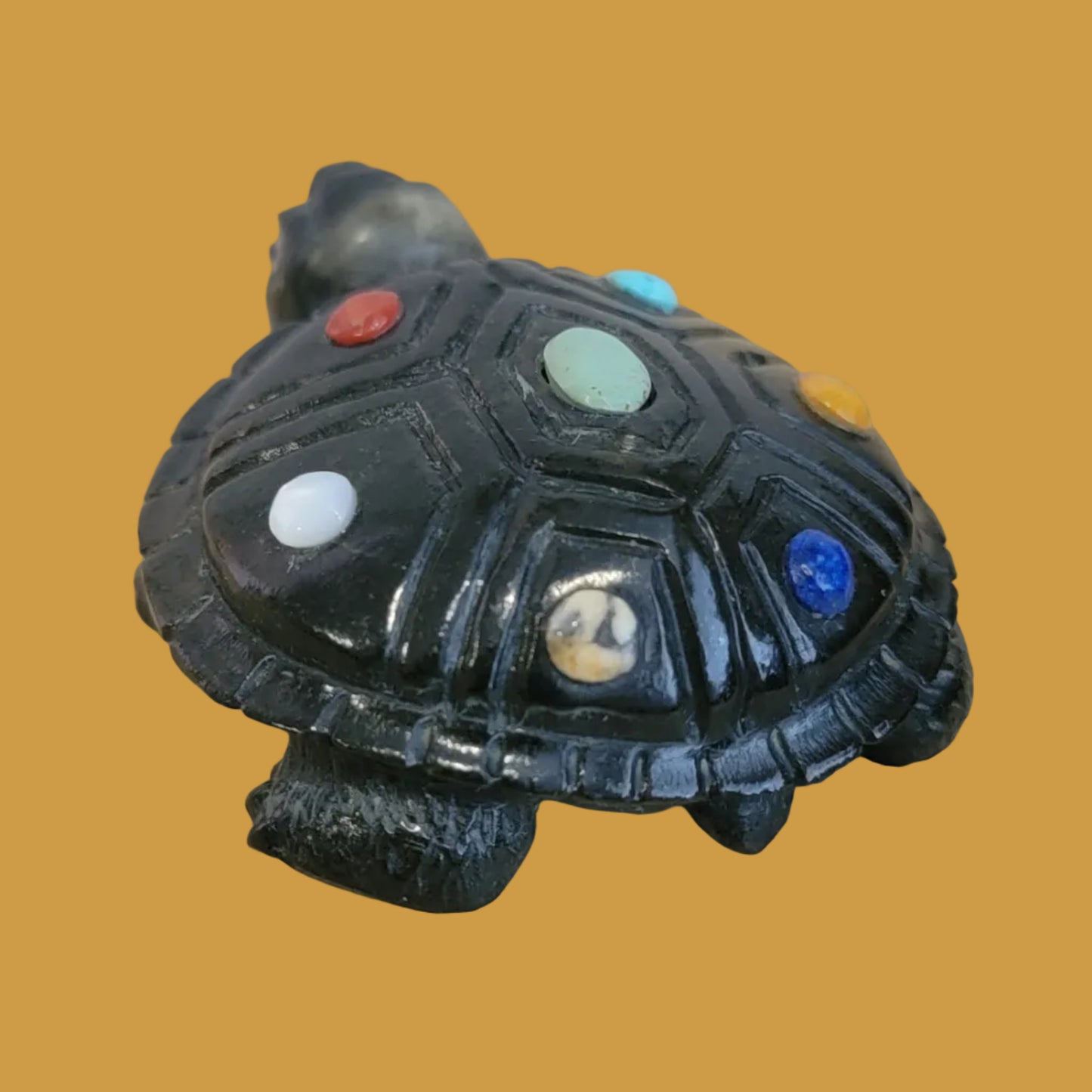Beautiful Bloodstone Sea Tortoise w/Colorful dtone Inlay Zuni Fetish