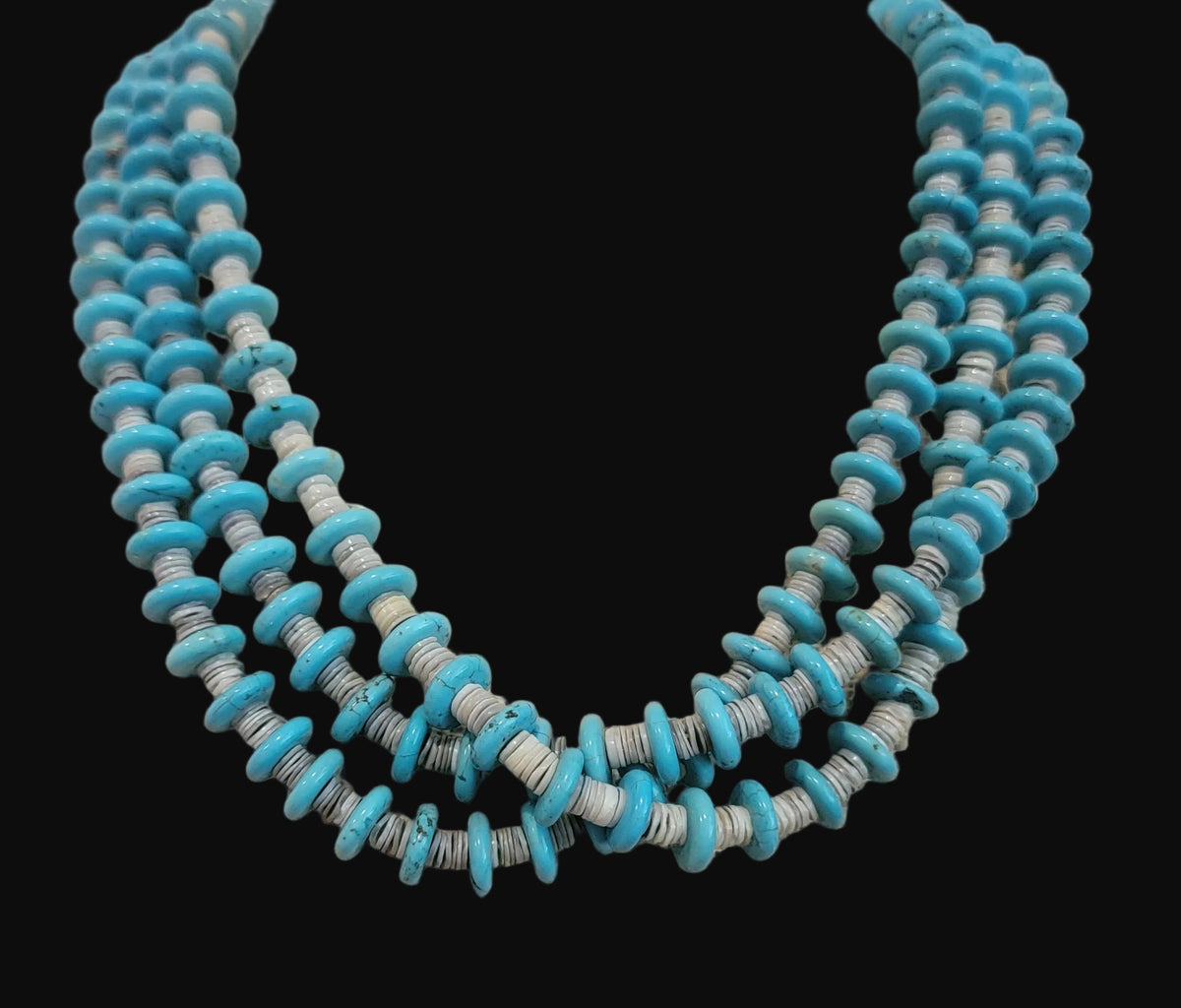 Triple Strand Santo Domingo Turquoise Slab w/Heishe Necklace Indian Jewelry