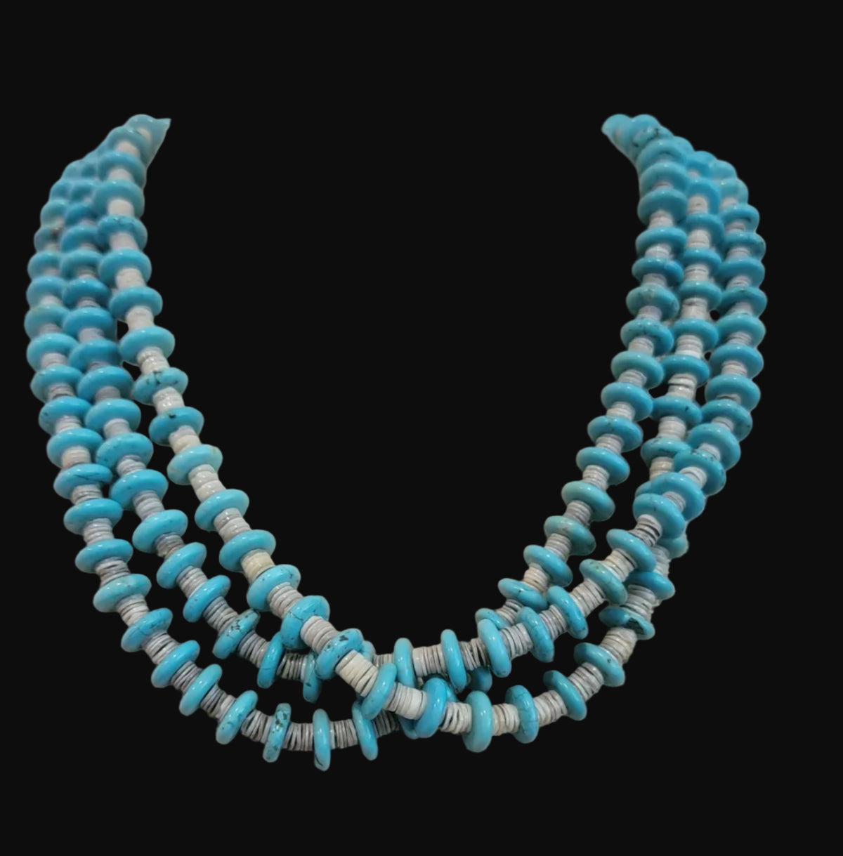 Triple Strand Santo Domingo Turquoise Slab w/Heishe Necklace Indian Jewelry