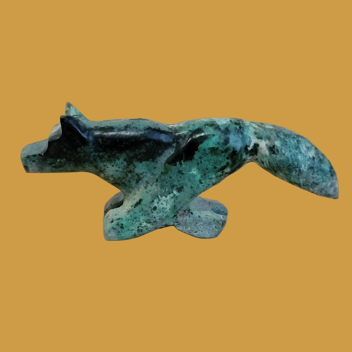 African Turquoise Wolf on the Run w/ Tail a Flyin' Zuni Fetish