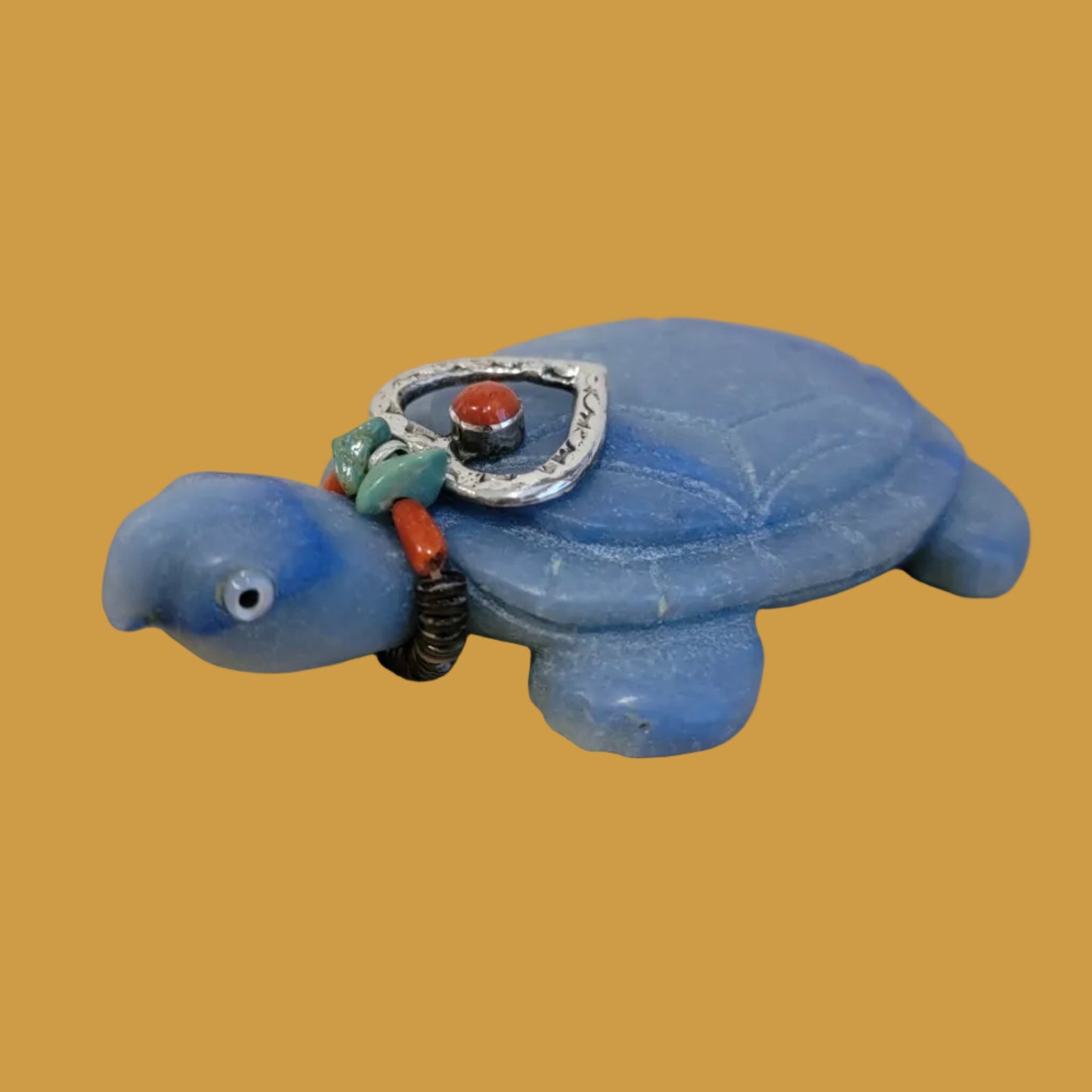 Amazing Adventurine Sea Tortoise w/Coral and Sterling Heart Offering Zuni Fetish