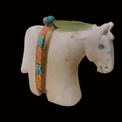 Navajo Alabaster Healing Horse W/ Seedbead Wrap Zuni Fetish